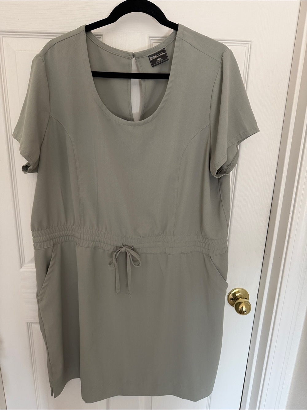 Light Green (AI calls it Grey) Short-Sleeve Drawstring Waist Dress